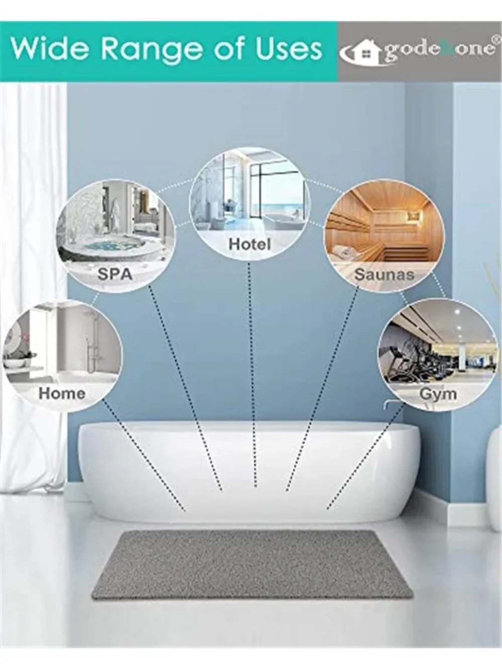 Non Slip Shower Mat Exfoliating Bath Mat Quick Dry Bathroom Tub Rug Gray
